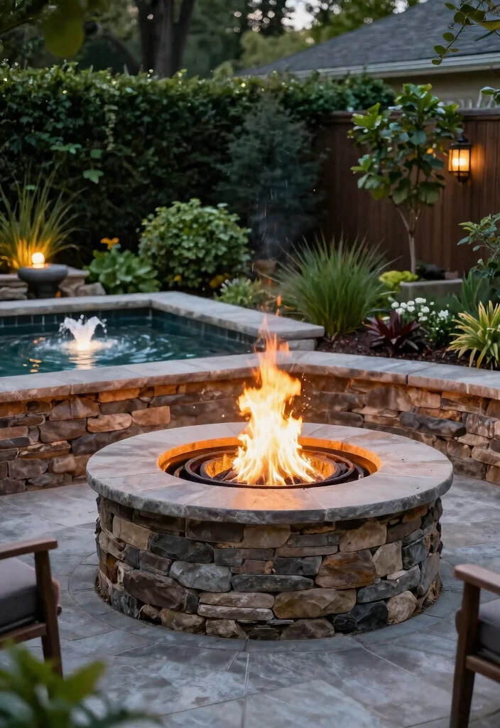 12 Paver Fire Pit Ideas That Don't Need Mortar or Special Skills - 12. Fire Pit with Paver Surround and Water Feature 1