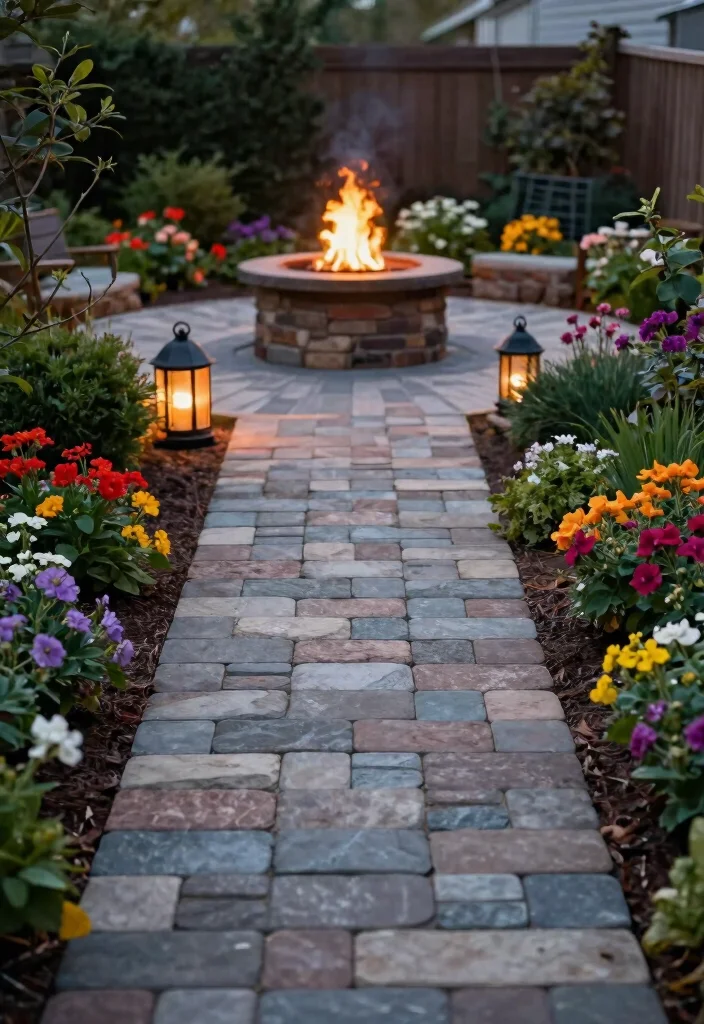 12 Paver Fire Pit Ideas That Don't Need Mortar or Special Skills - 4. Fire Pit Surrounded by Paver Pathway 1
