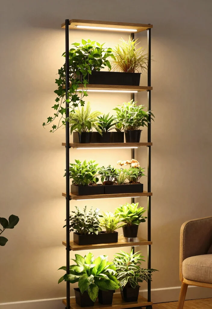 12 Plant Stand With Grow Light Ideas for Windowless Rooms - 1. Vertical Garden Stand with Adjustable Grow Lights 1