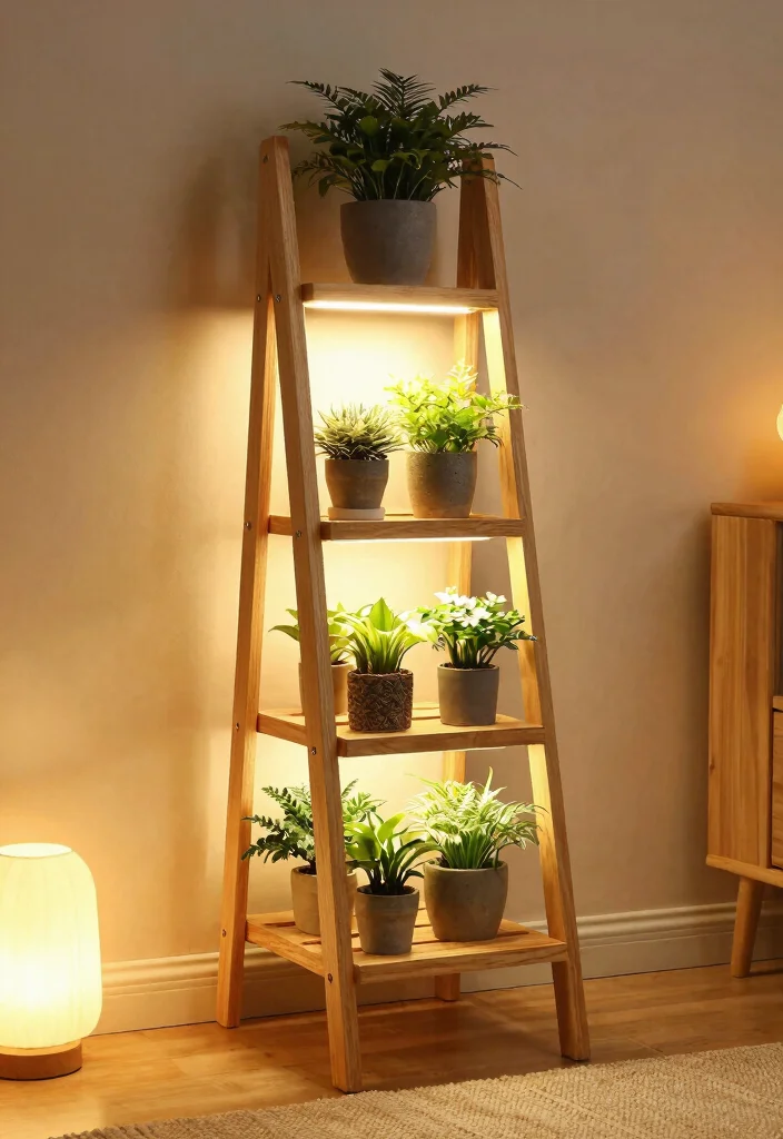 12 Plant Stand With Grow Light Ideas for Windowless Rooms - 2. Stylish Ladder Plant Stand with Integrated LED Lights 1