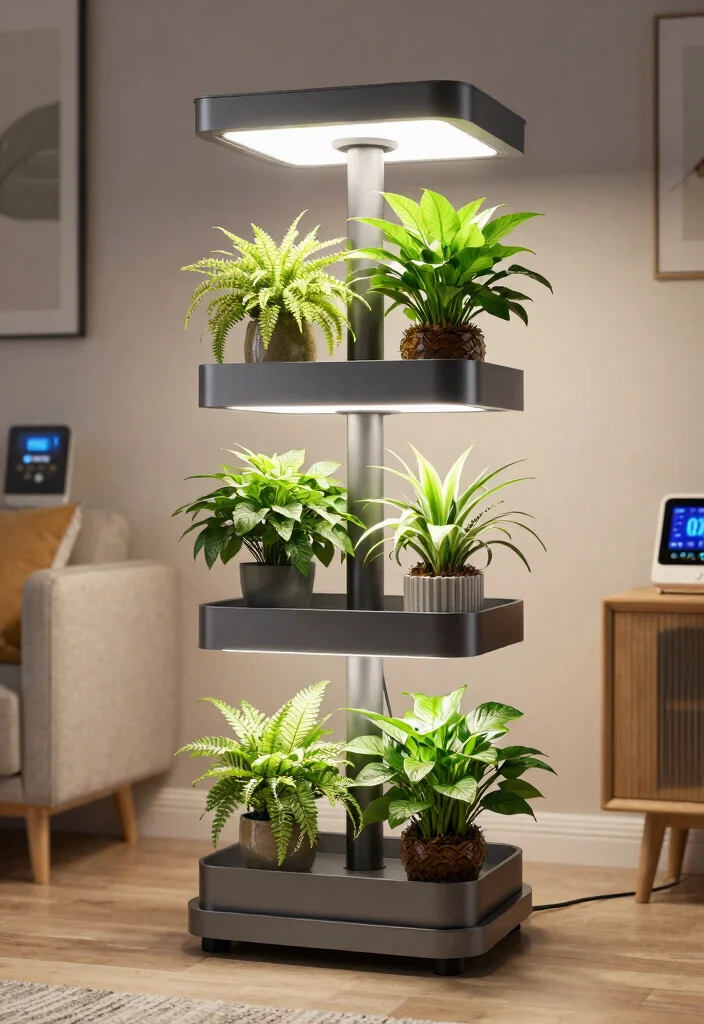 12 Plant Stand With Grow Light Ideas for Windowless Rooms - 4. Multi-Tiered Plant Stand with Smart LED Grow Lights 1