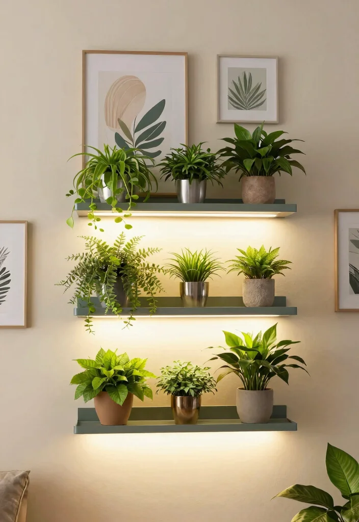 12 Plant Stand With Grow Light Ideas for Windowless Rooms - 6. Compact Wall-Mounted Plant Stand with Integrated Lighting 1