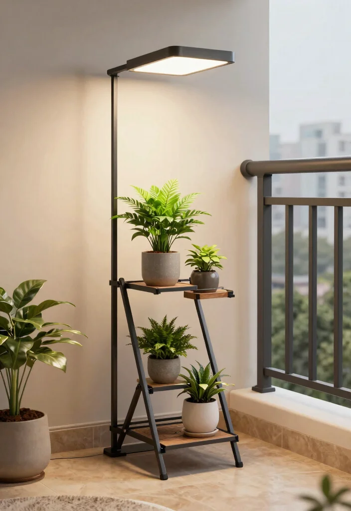 12 Plant Stand With Grow Light Ideas for Windowless Rooms - 8. Contemporary Folding Plant Stand with Adjustable Grow Lights 1