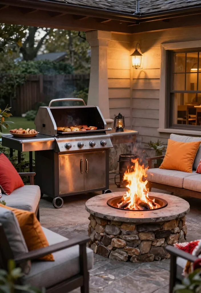 14 Back Porch Fireplace Ideas That Add Heat Without a Full Build - 10. Grill and Fire Pit Combo 1