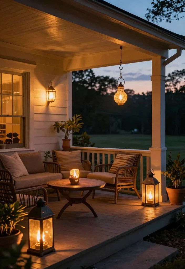 14 Back Porch Fireplace Ideas That Add Heat Without a Full Build - 11. Lanterns with Flame Inserts 1