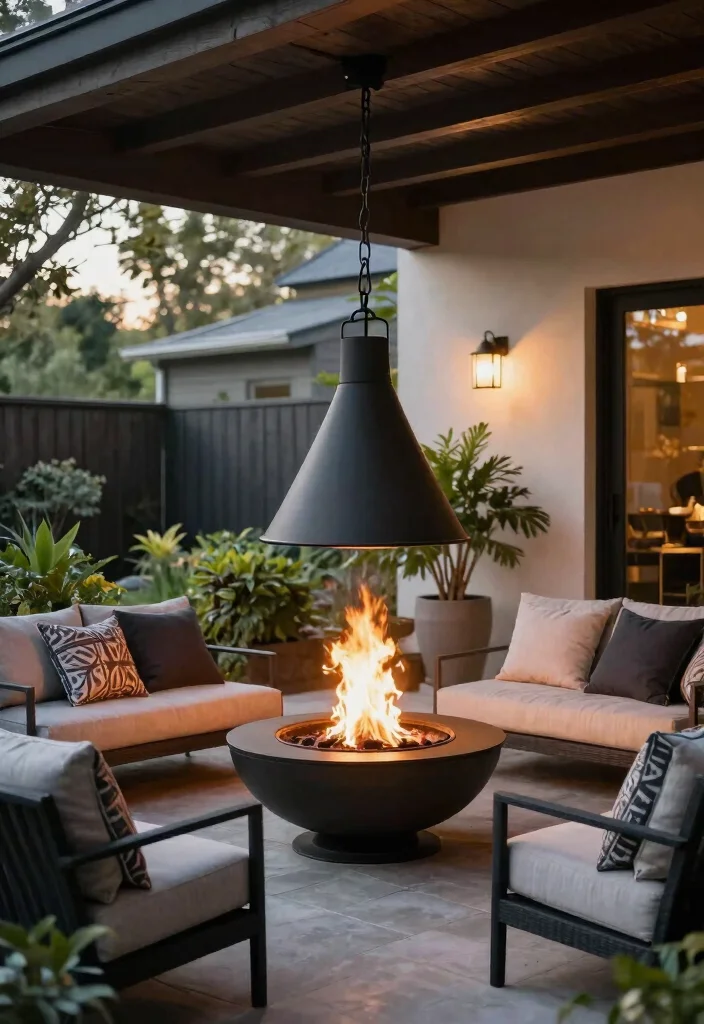 14 Back Porch Fireplace Ideas That Add Heat Without a Full Build - 12. Hanging Fire Pits 1