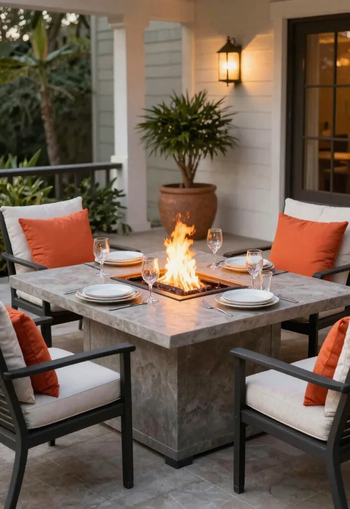 14 Back Porch Fireplace Ideas That Add Heat Without a Full Build - 14. Fire Pit Dining Table 1