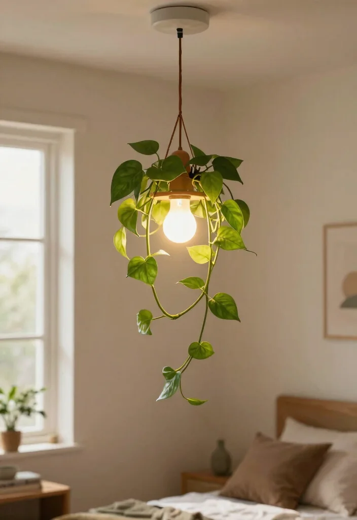 14 Bedroom Ceiling Lighting Ideas That Don't Require New Wiring - 1. DIY Hanging Plant Lights 1