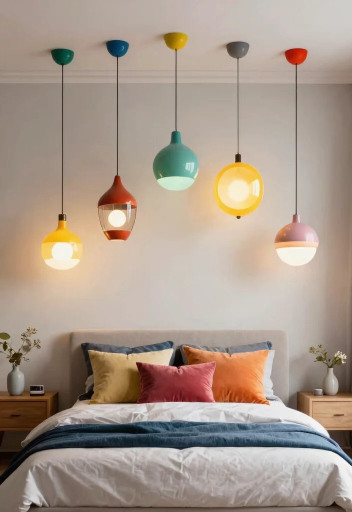 14 Bedroom Ceiling Lighting Ideas That Don't Require New Wiring - 10. Colorful Pendant Lights 1