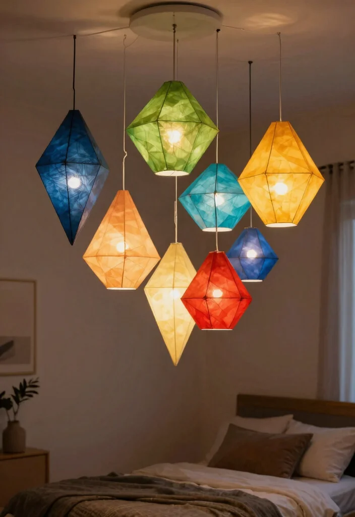 14 Bedroom Ceiling Lighting Ideas That Don't Require New Wiring - 3. Geometric Paper Lanterns 1