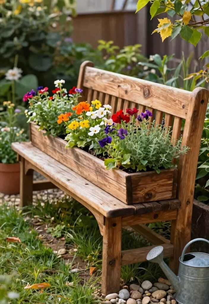 14 Bench With Planter Ideas That Drain Properly and Don't Rot - 1. Rustic Wooden Bench with Integrated Planters 1