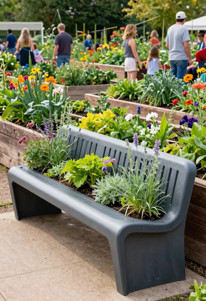 14 Bench With Planter Ideas That Drain Properly and Don't Rot - 11. Recycled Plastic Bench with Planters 1