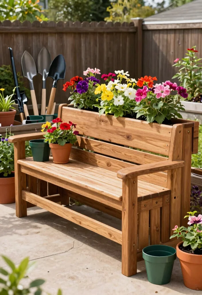 14 Bench With Planter Ideas That Drain Properly and Don't Rot - 12. Multi-Functional Bench with Storage and Planters 1
