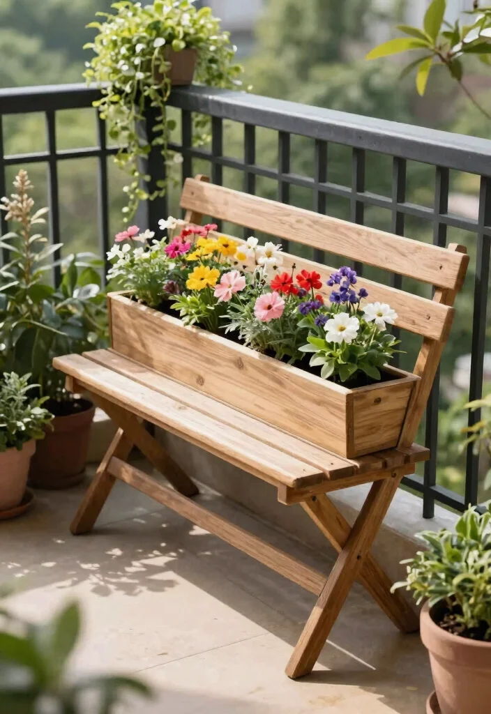 14 Bench With Planter Ideas That Drain Properly and Don't Rot - 4. Folding Bench with Planter Inserts 1