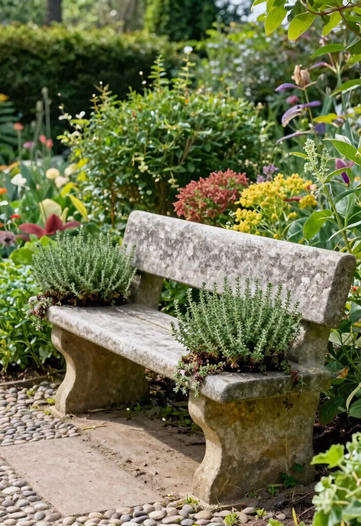 14 Bench With Planter Ideas That Drain Properly and Don't Rot - 5. Stone Bench with Built-In Planters 1