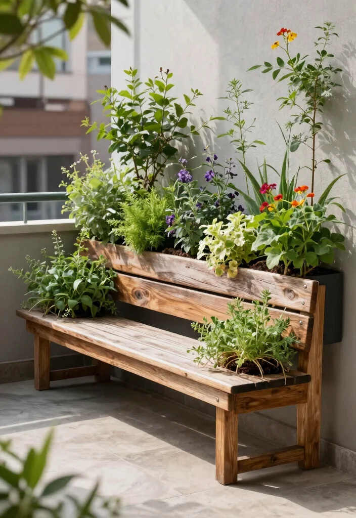 14 Bench With Planter Ideas That Drain Properly and Don't Rot - 7. Vertical Garden Bench with Integrated Planters 1