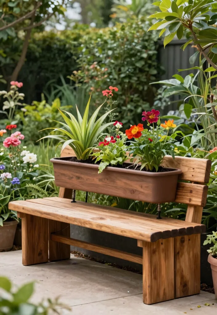 14 Bench With Planter Ideas That Drain Properly and Don't Rot - 9. Bench with Self-Watering Planters 1