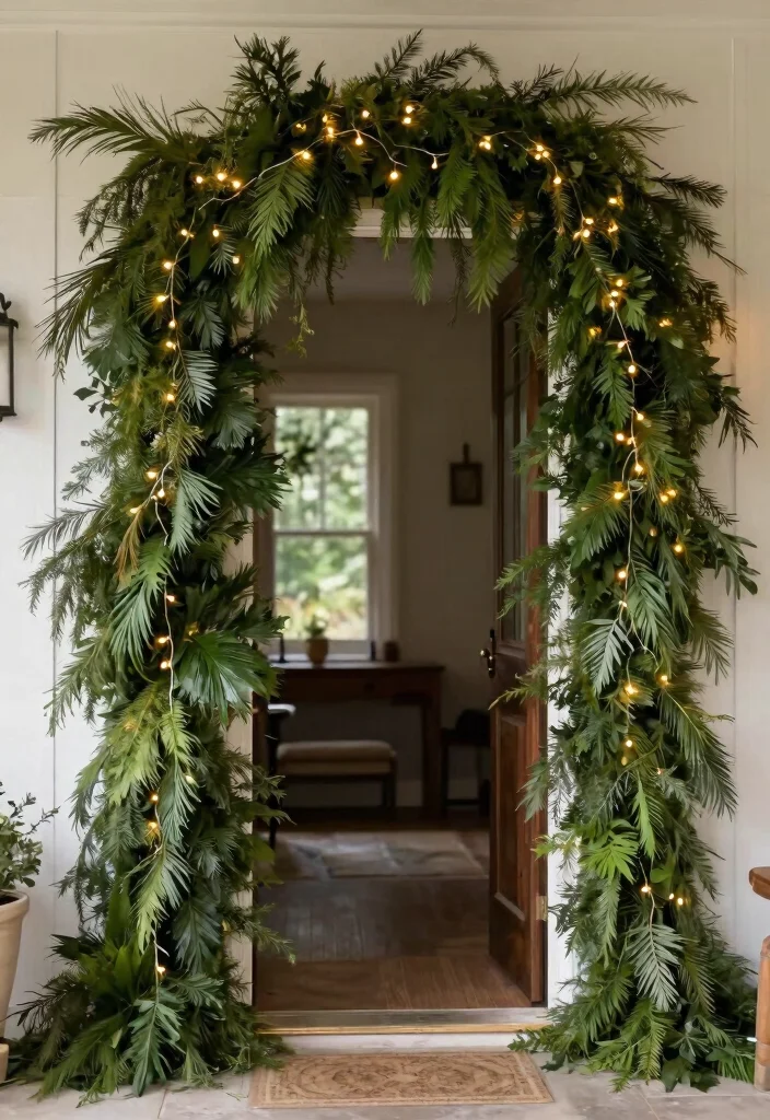 14 Farmhouse Christmas Decor Ideas That Feel Warm Without Clutter - 12. Greenery-Accented Doorways 1