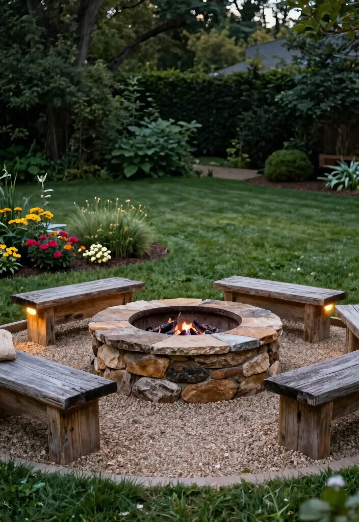14 Firepits Backyard Landscaping Ideas That Don't Kill the Grass - 1. Circular Stone Firepit with Gravel Base 1