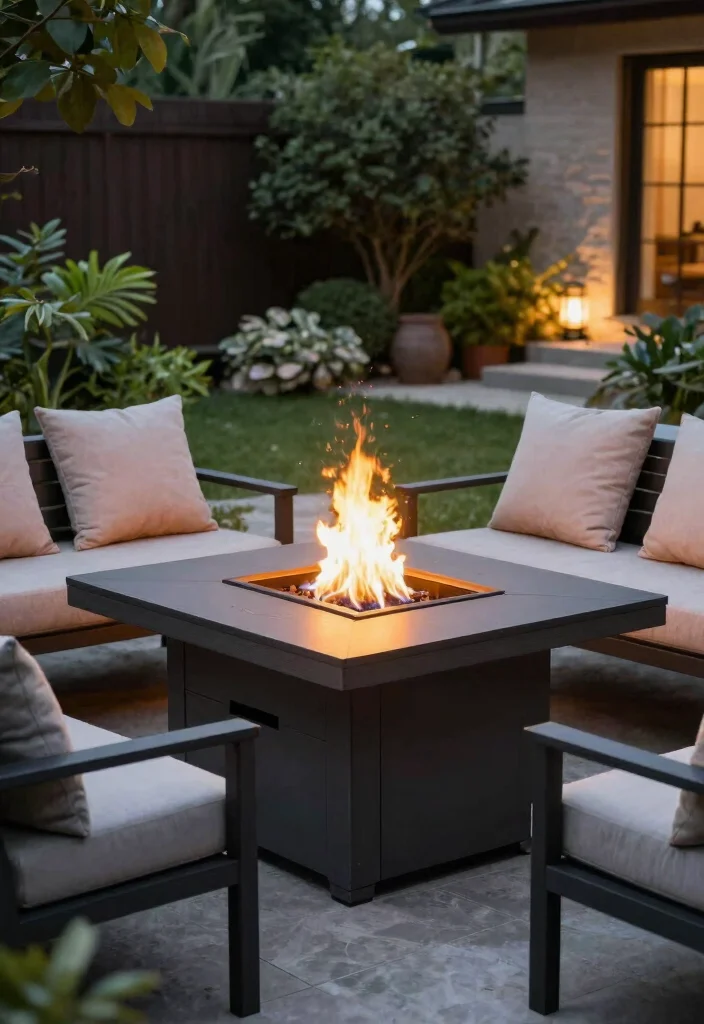 14 Firepits Backyard Landscaping Ideas That Don't Kill the Grass - 11. Multi-Functional Firepit Table 1