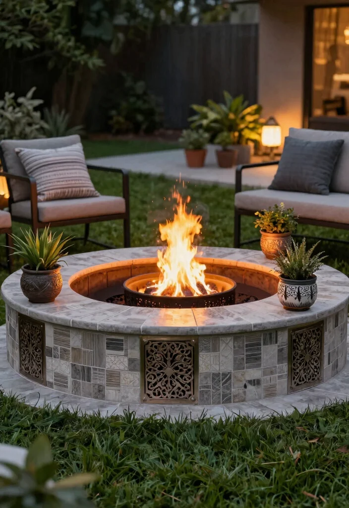 14 Firepits Backyard Landscaping Ideas That Don't Kill the Grass - 13. Firepit with Heat-Resistant Surround 1