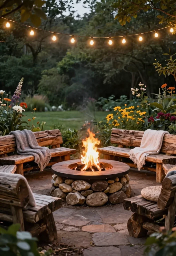 14 Firepits Backyard Landscaping Ideas That Don't Kill the Grass - 14. Rustic Firepit with Natural Elements 1