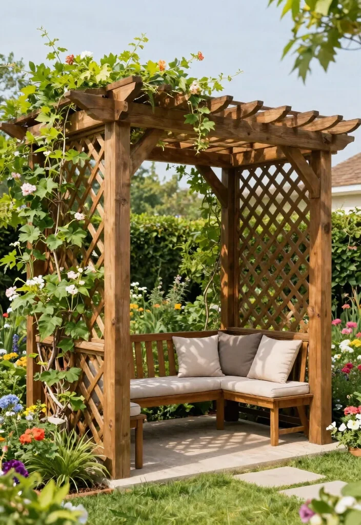 14 Free Standing Pergola Ideas That Stay Put in High Winds - 1. Robust Wooden Pergola with Reinforced Beams 1