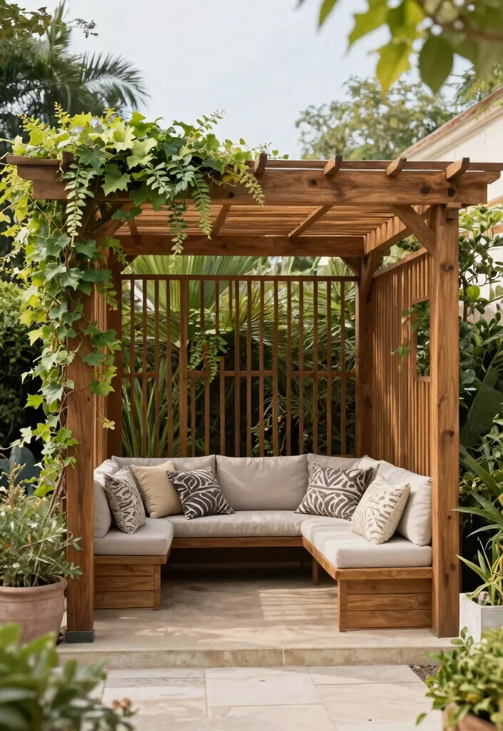 14 Free Standing Pergola Ideas That Stay Put in High Winds - 12. Pergola with Privacy Screens for Added Shelter 1