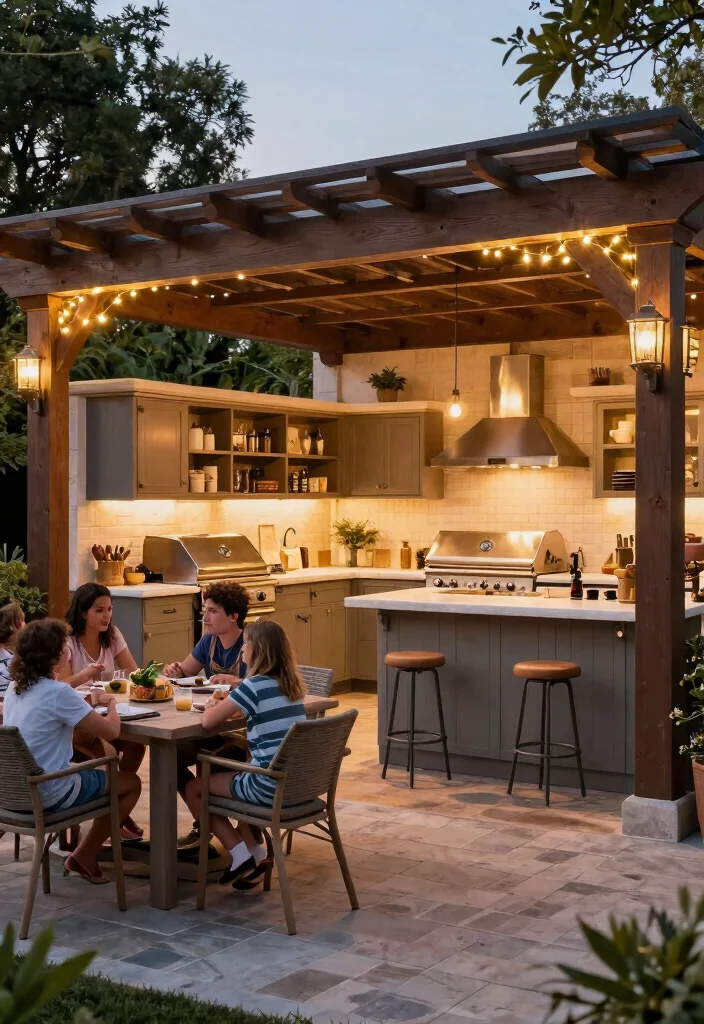 14 Free Standing Pergola Ideas That Stay Put in High Winds - 13. Pergola with Integrated Outdoor Kitchen 1