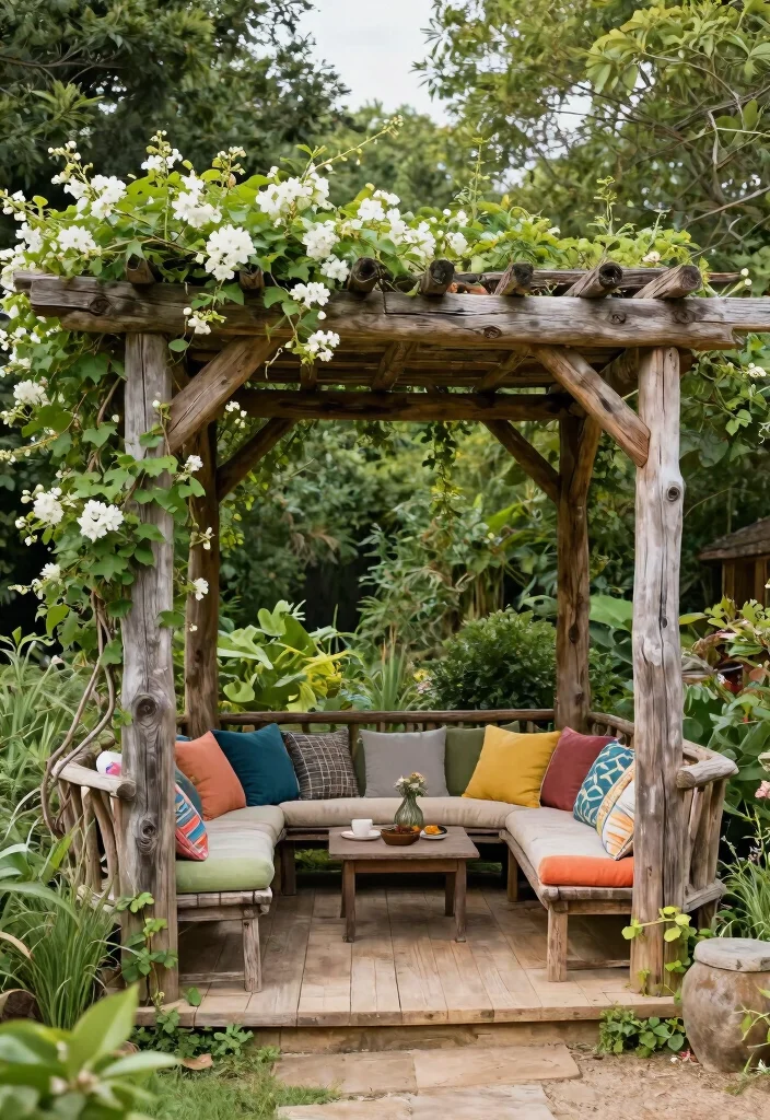 14 Free Standing Pergola Ideas That Stay Put in High Winds - 4. Rustic Pergola with Reclaimed Wood 1