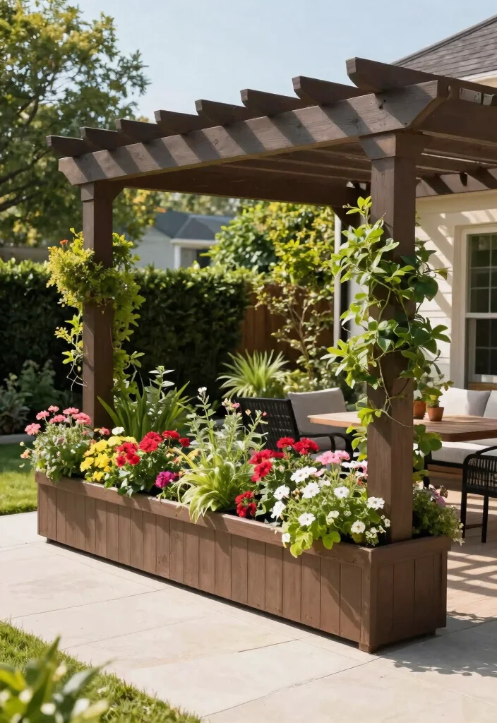 14 Free Standing Pergola Ideas That Stay Put in High Winds - 7. Pergola with Built-in Planters for Vertical Gardening 1