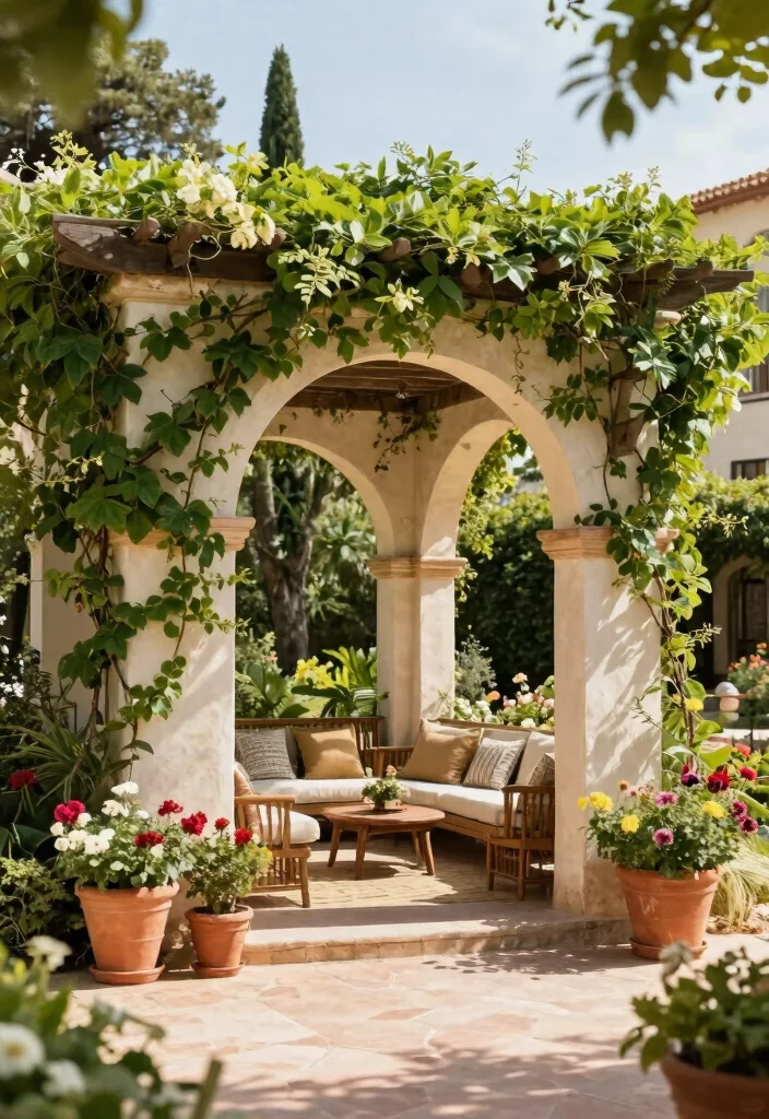 14 Free Standing Pergola Ideas That Stay Put in High Winds - 9. Mediterranean-Style Pergola with Archways 1