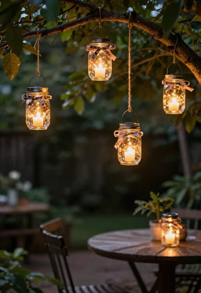 14 Hanging Lights in Backyard That Don't Need New Wiring - 12. Solar Mason Jar Lanterns 1