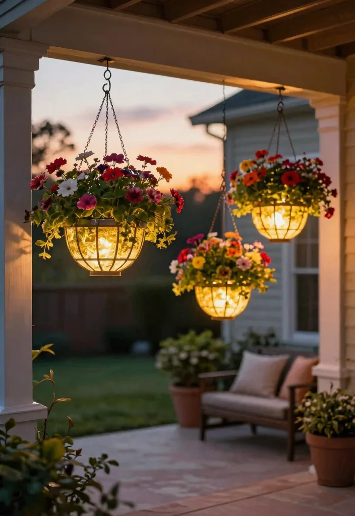 14 Hanging Lights in Backyard That Don't Need New Wiring - 14. Decorative Solar Hanging Baskets 1