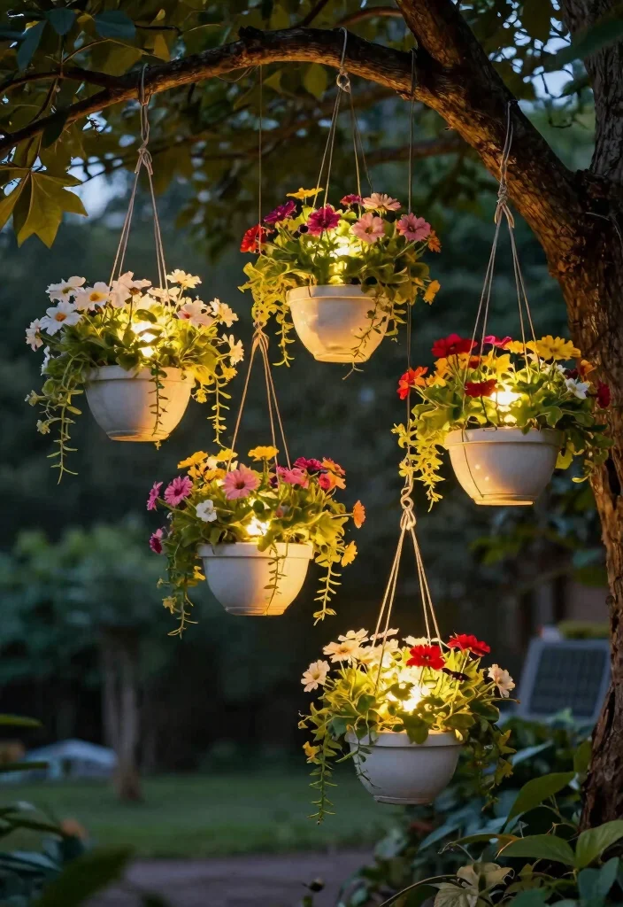 14 Hanging Lights in Backyard That Don't Need New Wiring - 3. Hanging Solar Planters 1