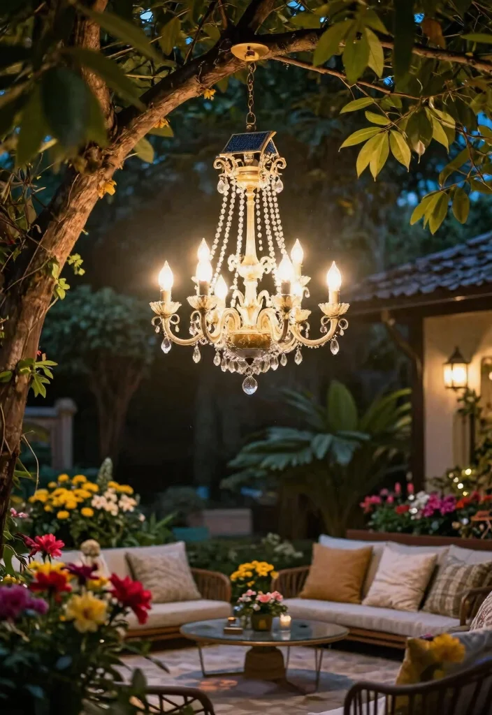 14 Hanging Lights in Backyard That Don't Need New Wiring - 7. Solar Chandeliers for Glamorous Vibes 1