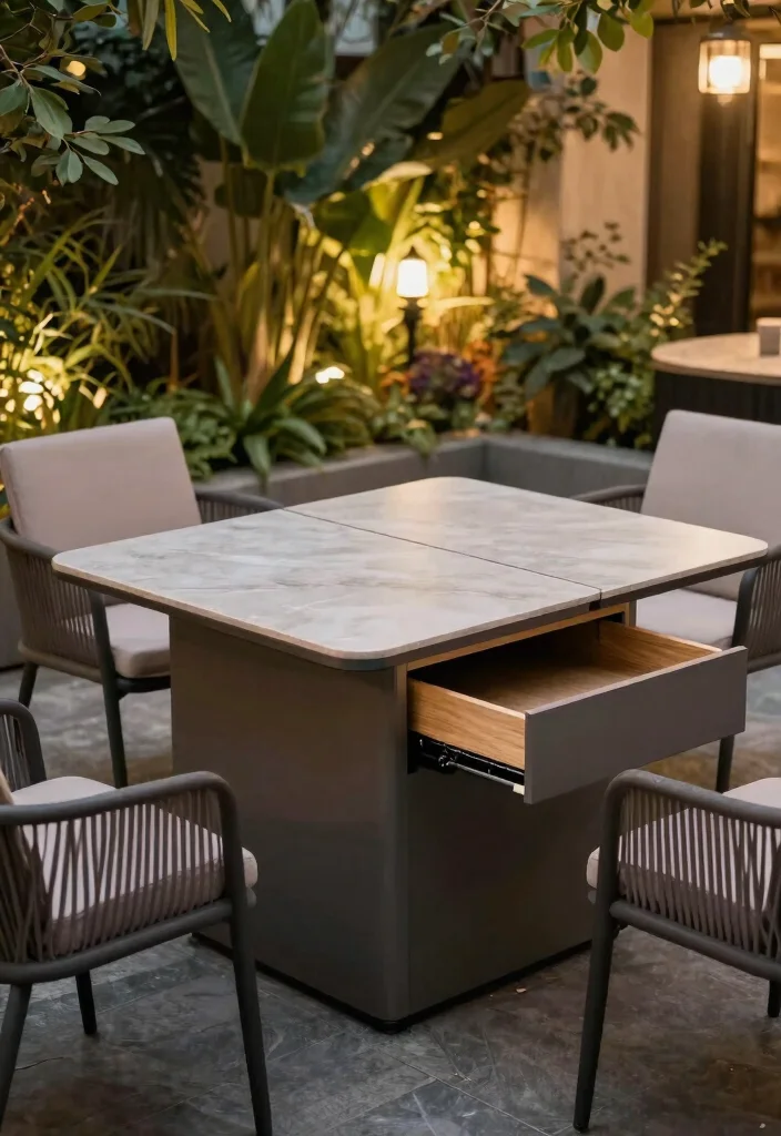 14 Outdoor Dining Table Ideas That Seat 6 Without Taking Over - 11. Convertible Dining Table with Hidden Storage 1