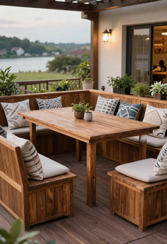 14 Outdoor Dining Table Ideas That Seat 6 Without Taking Over - 12. Elevated Deck Table with Built-In Seating 1