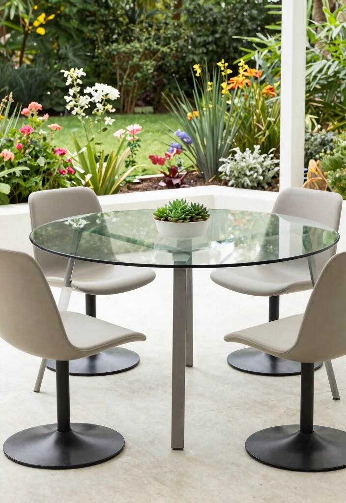 14 Outdoor Dining Table Ideas That Seat 6 Without Taking Over - 3. Glass-Topped Table with Swivel Chairs 1