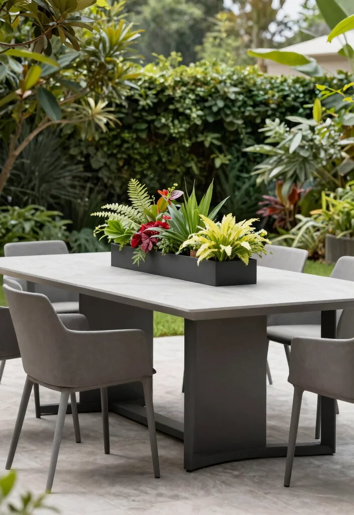 14 Outdoor Dining Table Ideas That Seat 6 Without Taking Over - 8. Modern Minimalist Table with Built-In Planters 1