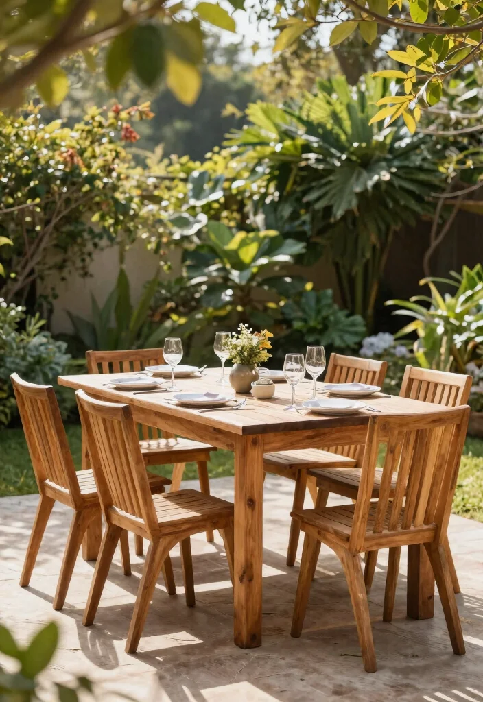 14 Outdoor Dining Table Ideas That Seat 6 Without Taking Over - 9. Teak Wood Table with Ergonomic Chairs 1