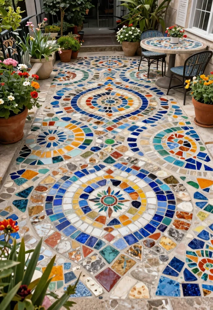 14 Outdoor Patio Tile Ideas That Drain Fast and Don't Crack in Freeze-Thaw - 8. Artistic Mosaic Tiles for Creative Patterns 1