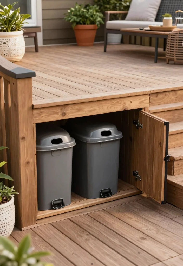 14 Outdoor Trash Can Storage Ideas That Hide Bins From View - 14. Under-Deck Bin Storage 1