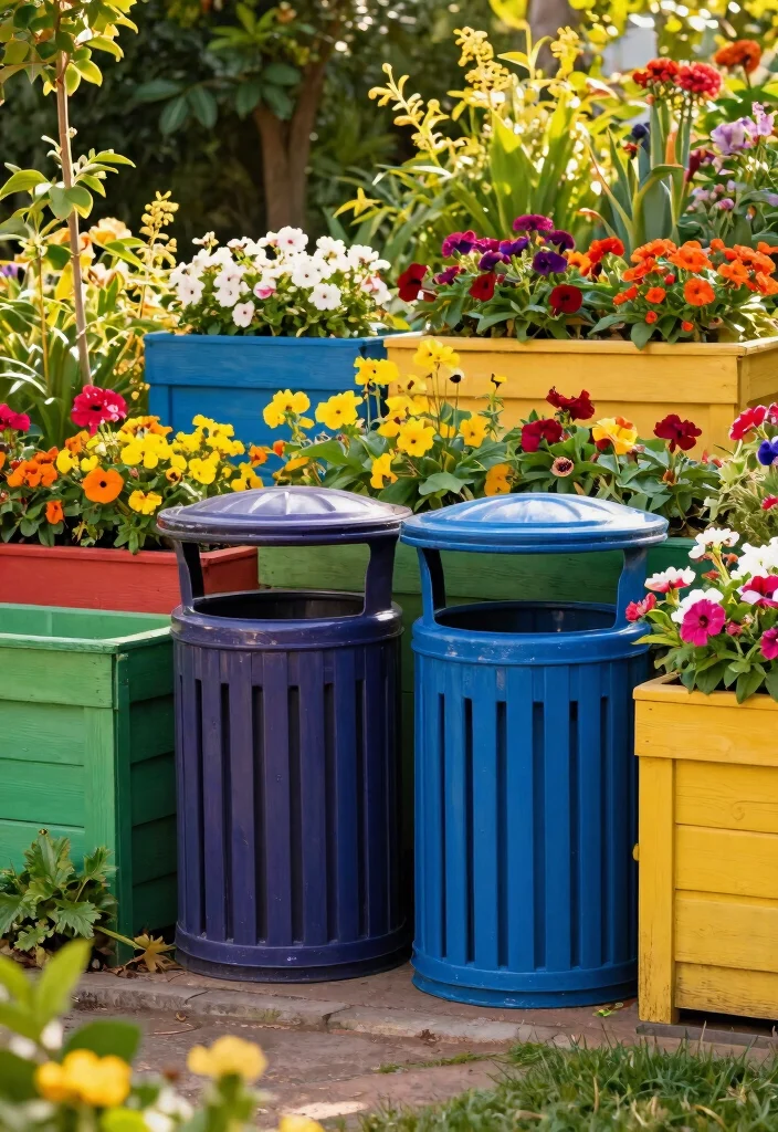 14 Outdoor Trash Can Storage Ideas That Hide Bins From View - 5. Colorful Planter Boxes 1