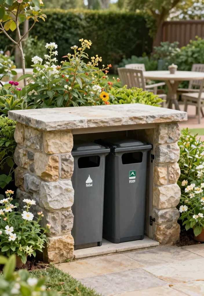 14 Outdoor Trash Can Storage Ideas That Hide Bins From View - 6. Stone or Brick Enclosure 1