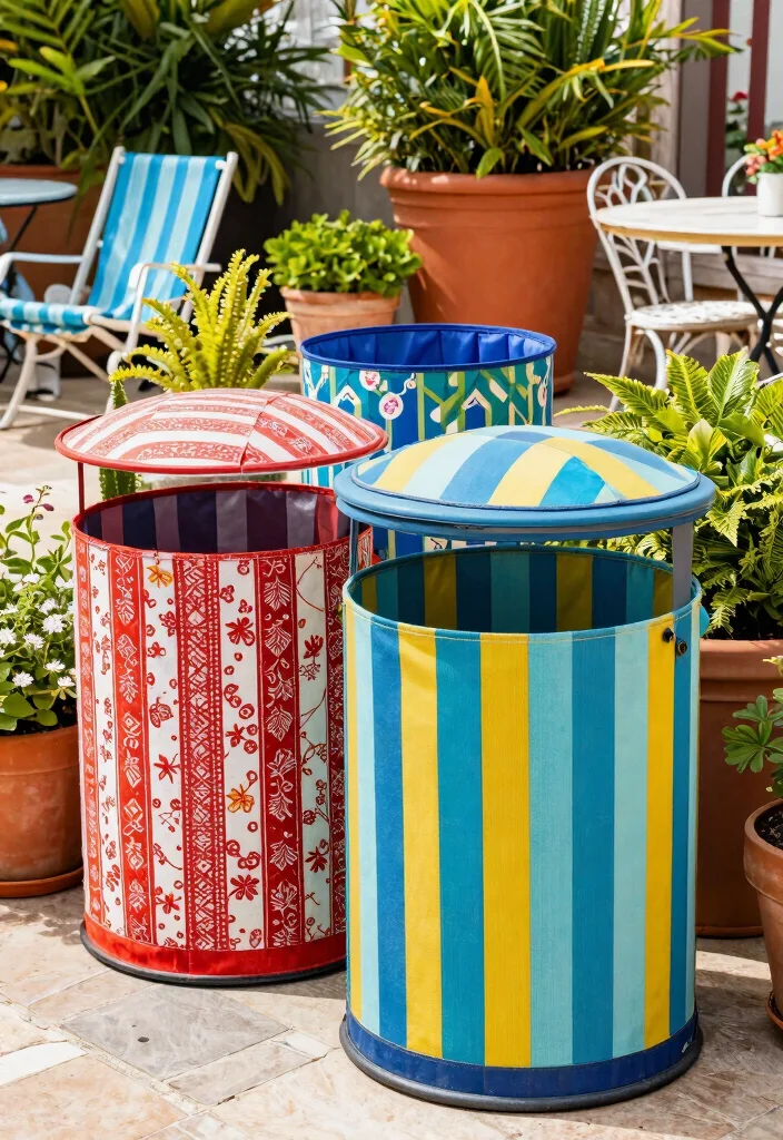 14 Outdoor Trash Can Storage Ideas That Hide Bins From View - 7. Stylish Canvas Bins 1