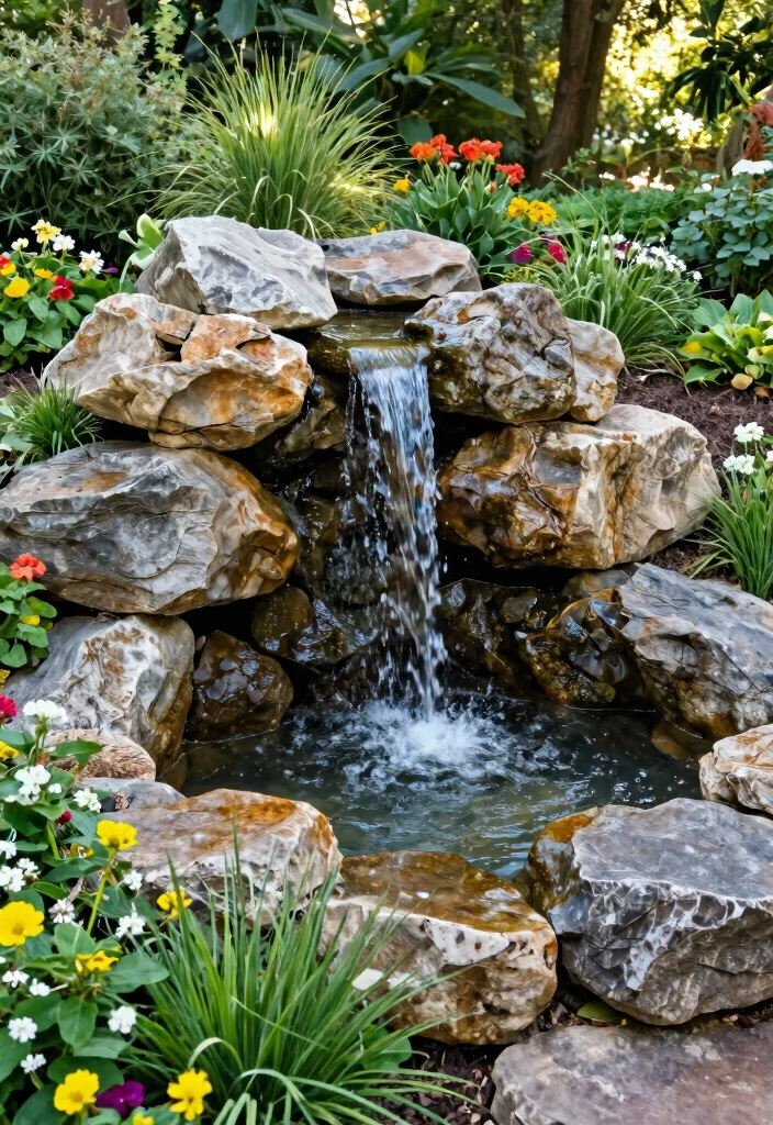 14 Outdoor Wall Fountain Ideas That Run Without a Buried Water Line - 4. Cascading Rock Fountain 1