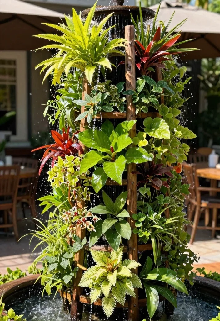 14 Outdoor Wall Fountain Ideas That Run Without a Buried Water Line - 5. Vertical Garden Fountain 1