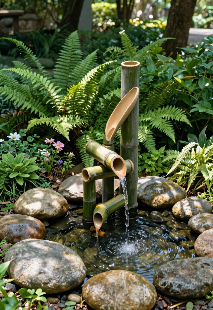 14 Outdoor Wall Fountain Ideas That Run Without a Buried Water Line - 6. Bamboo Fountain 1