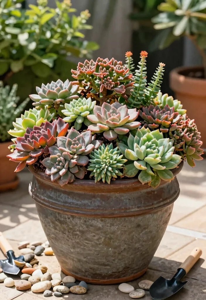 14 Potted Plants Patio Ideas That Thrive in Full Sun - 10. Hardy Sedums 1